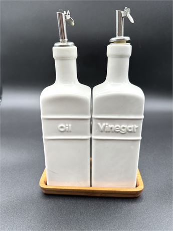 Oil & Vinegar containers on wood base