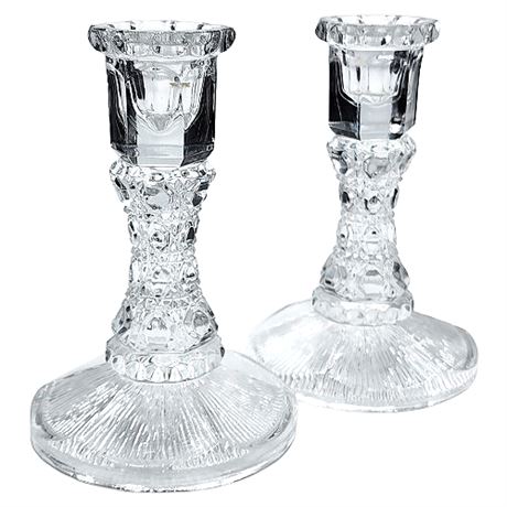 Vintage Tritschler Winterhalder Bleikristall Crystal Cane & Button Candlesticks