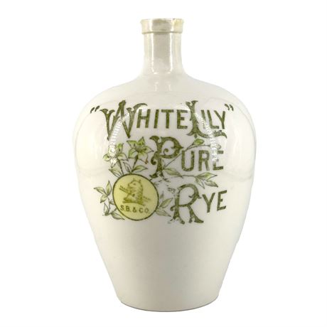 Antique White Lily Pure Rye S.B.& CO Ceramic Whiskey Jug