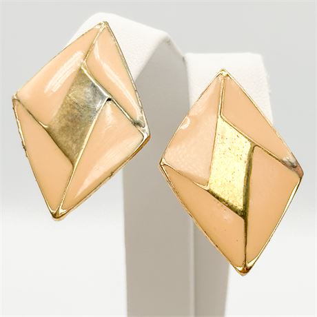 Vintage Gold Tone & Enamel Earrings