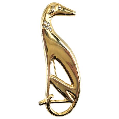 Vintage Stylized Greyhound Dog Brooch w/ Rhinestone Accents