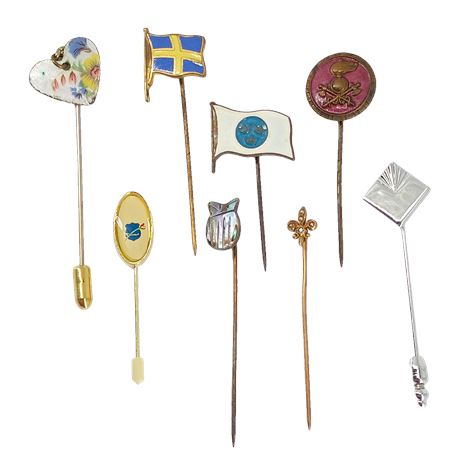 Stick Pin Lot Including Swedish Flag, Fleur-de-Lis & Enamel Designs