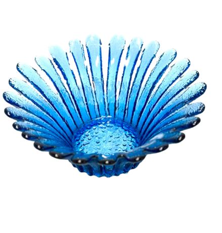 MCM Blenko Blue Daisy Glass Bowl