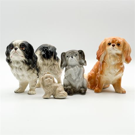 Lot of Four Vintage Porcelain Pekingese Dog Figurines