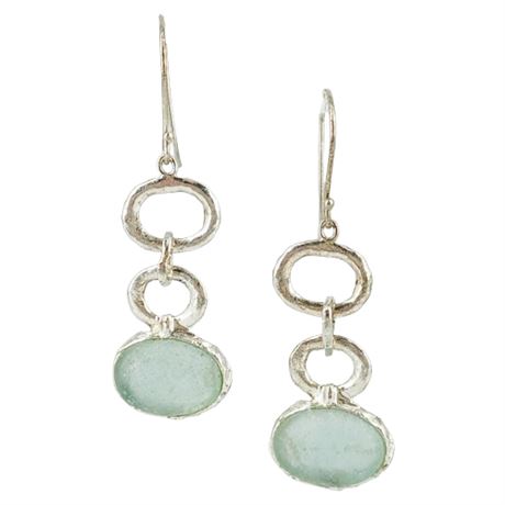 Signed RL Sterling Silver & Raw Green Aventurine Earrings