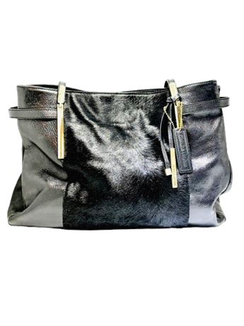 Wilson's Leather Tote with Black Hide Panel and Gold Hardware