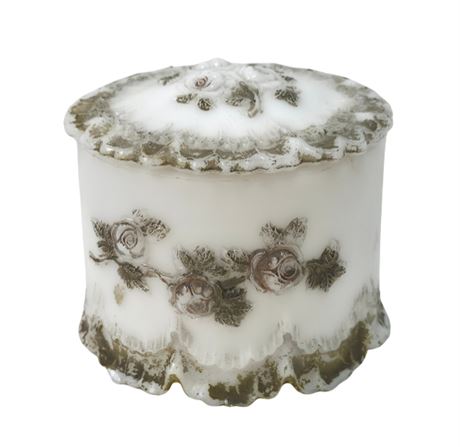Antique Milk Glass, Lidded Trinket Box