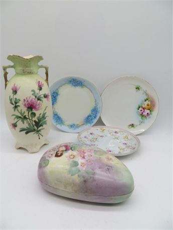 Austria Vase, 3 Dessert Dishes & Ceramic Trinket Box
