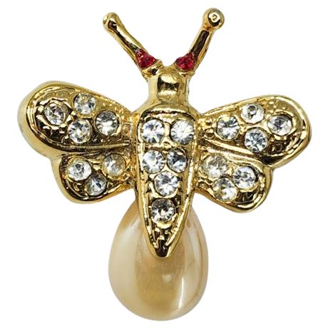 Vintage Rhinestone & Faux Pearl Insect Lapel Pin