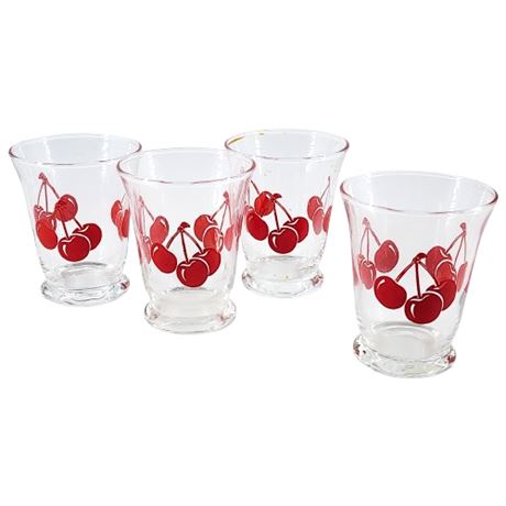 Vintage Anchor Hocking Cherries Footed Juice Glasses, Set of 4