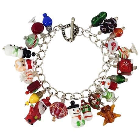 Artisan Made Lamp Glass Christmas Charm Bracelet