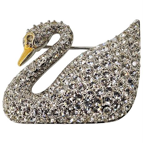 Vintage 1995 Swarovski Crystal 100th Anniversary Pave Swan Brooch