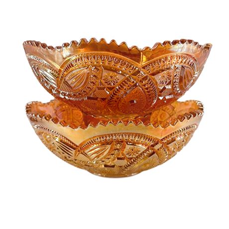 Pair of Vintage Imperial Marigold Carnival Glass Bowls