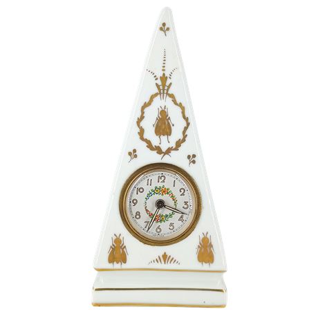 Vintage Hand-Painted French Porcelain Mantel Clock — Gilt Insect Motif