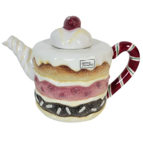 Hand-Painted Time to Celebrate Layered Cake Teapot w/ Gumdrop On Top