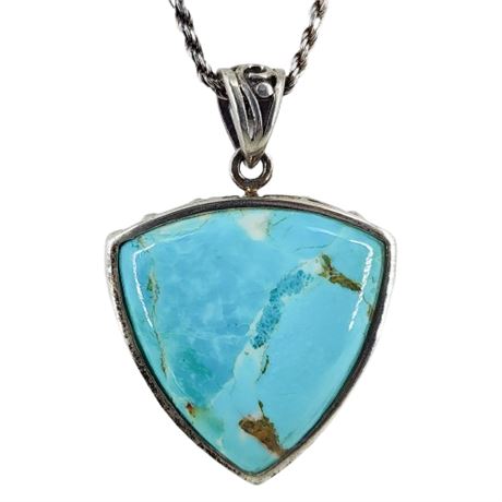 Signed NK Sterling Silver Turquoise Pendant Necklace