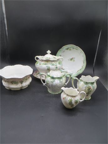 RS Prussia Christmas Biscuit Jar, Bowl, Cream & Sugar & Dessert Plate