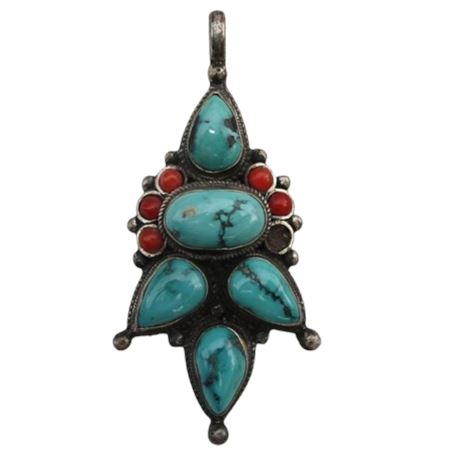 Boho Tibetan Turquoise & Coral Sterling Silver Pendant ~ Missing Stone