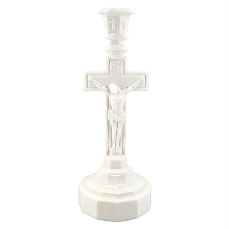 Vintage Milk Glass 13" Crucifix Candle Holder