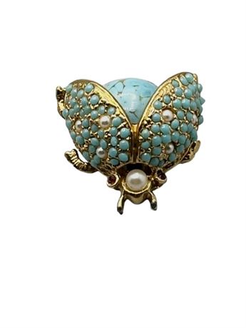 Collectible, turquoise and rhinestone bumblebee brooch