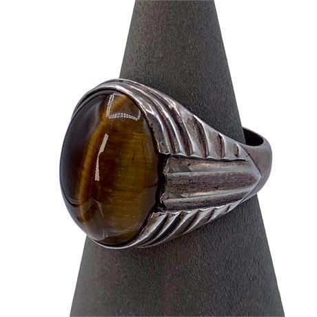 Fine Art Deco Sterling Silver & Tigers Eye Cabochon Ring