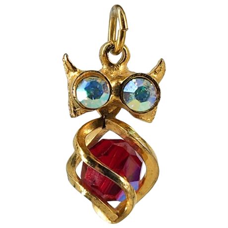 Vintage Aurora Borealis Crystal Mini Owl Pendant