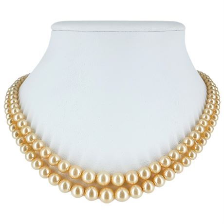 Vintage 2-Strand Faux Pearl Necklace w/ Sterling Clasp