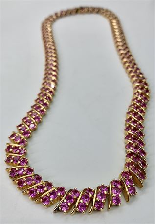Sensational 231 Faceted Pink Gem .925 Sterling Silver Necklace