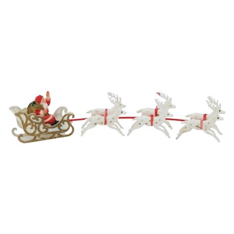 Vintage Miniature Plastic Santa, Sleigh, and Reindeer
