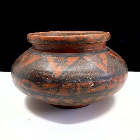 Vintage South American Black on Red Glaze Tribal Pottery Bowl