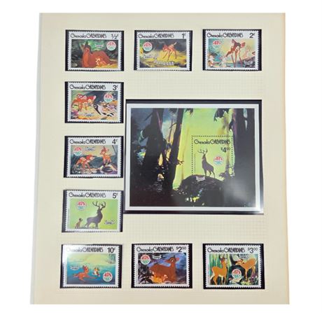 Walt Disney "Bambi" VTG 1980 Christmas Stamps- Grenada
