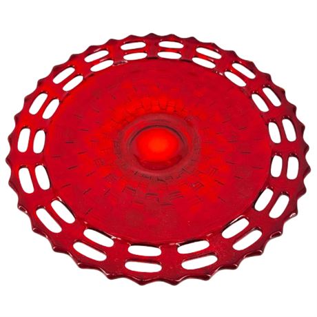 Vintage Fenton Ruby Red Amberina Basket Weave Plate