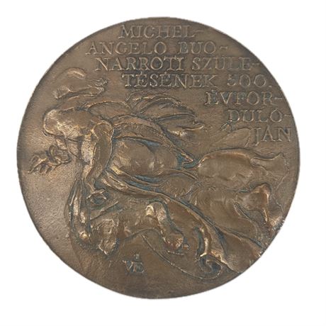 Vintage Signed Bronze Medal, 500th anniversary of Buonarroti's Birth, 1975