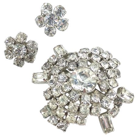 Crystal Flower and Starburst Set - Old Hollywood Glam Brooch Trio