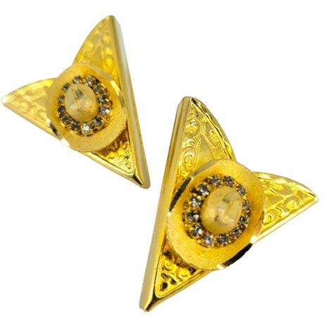 Vintage Gold Tone Rhinestone Cowboy Hat Shirt Collar Tips