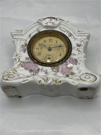 Vintage, New Haven floral porcelain mantle clock
