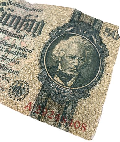1933 $50 Reichsmark German Paper Money Bill