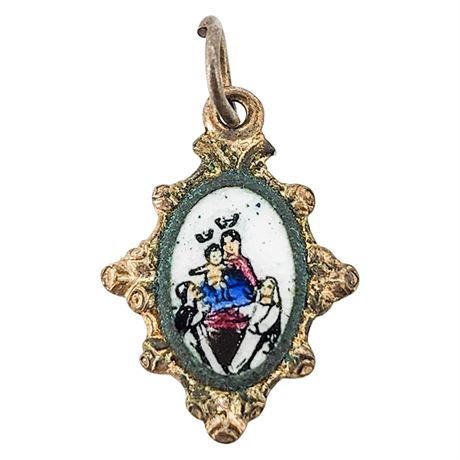 Vintage Miniature Enamel Pompeii Religious Medal