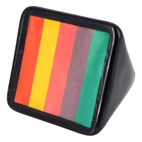 Retro Black Plastic Stripes Ring, Sz 8