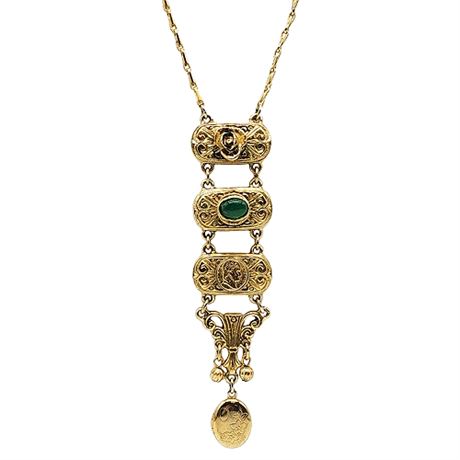 Vintage Victorian Revival Y-Drop Locket Pendant Necklace