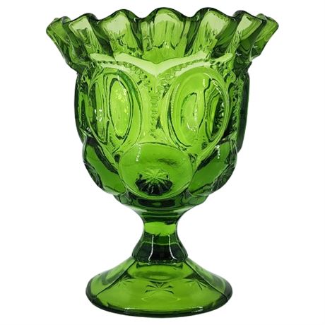 Vintage  L.E. SMITH Moon and Stars Green Ruffled Open Compote