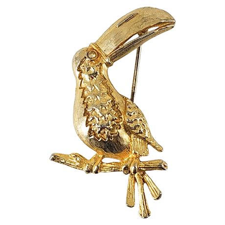 Vintage Toucan Brooch w/ Rhinestone Eye