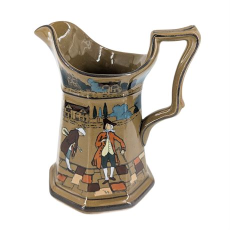 Antique Artist Initials Buffalo Pottery New York Pitcher Colonial Scenes
