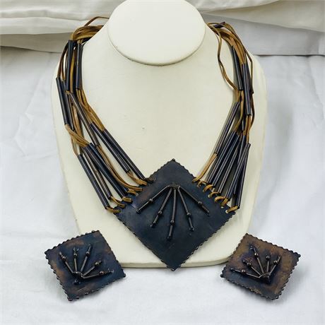 Vtg Southwest Copper Necklace + Earring Set