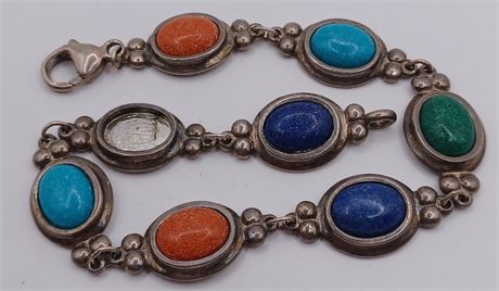Sterling Natural Stone bracelet 22 G 8 in missing one stone