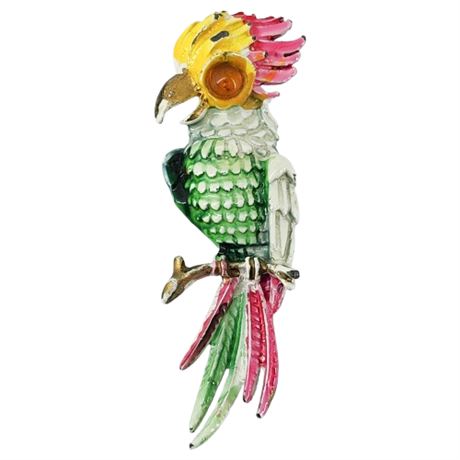 Vintage Enameled Cockatiel Brooch