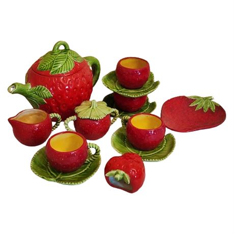 Hand Painted Ceramic Strawberry Tea Set