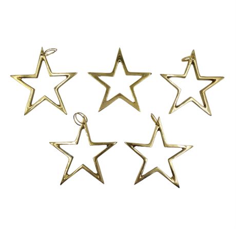 Lot of 5 Brass Star Ornaments, 3"