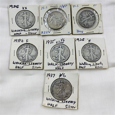 7 Walking Liberty Half Dollars