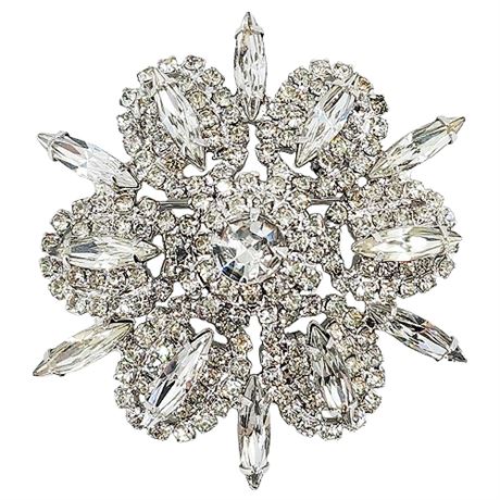 Vtg WEISS Prong Set Rhinestone/Navette Burst Brooch